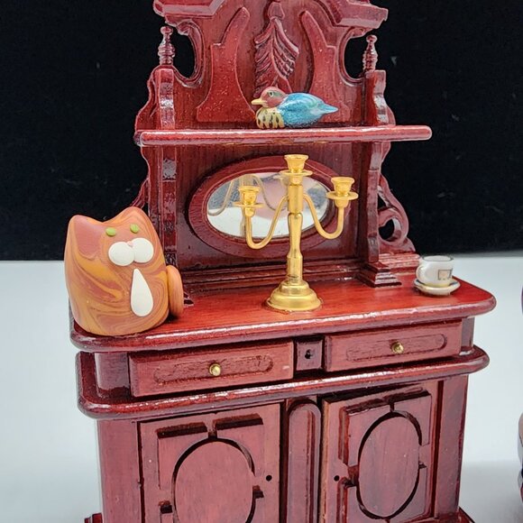 Antique Style Miniature Dollhouse Furniture Hutch Chair & Accessories - Picture 4 of 10